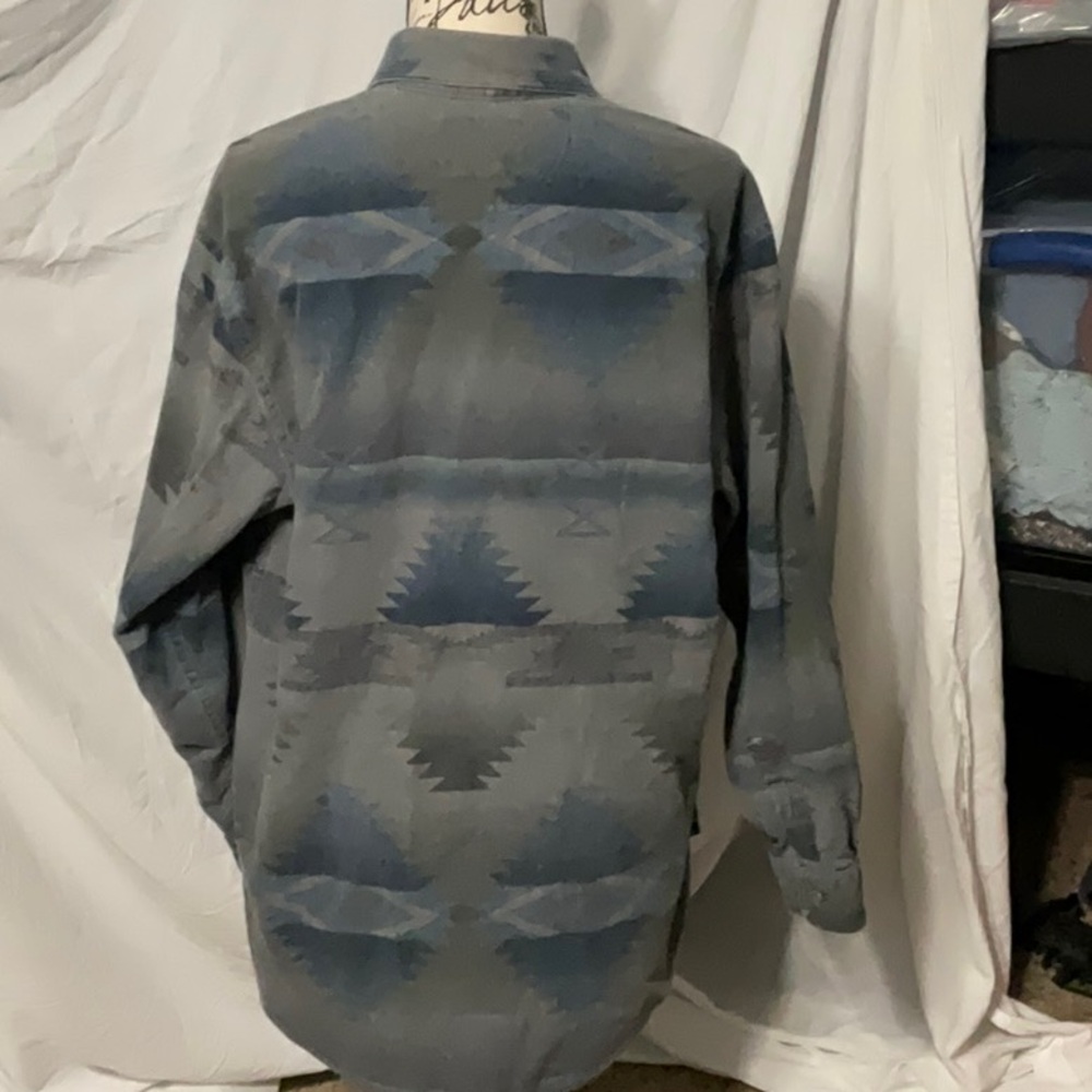 Blue Patterned Button-Up Shirt - image 3